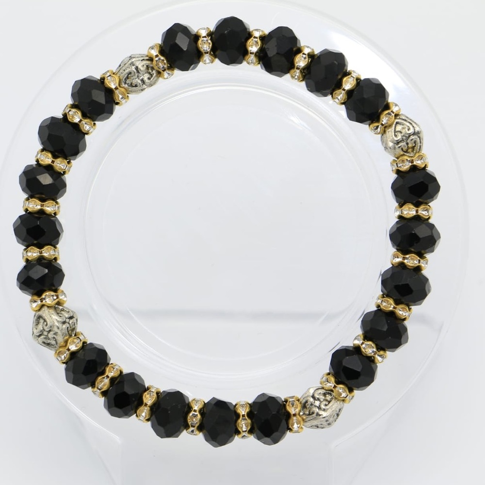 Elegant Black Beaded Handmade Bracelet